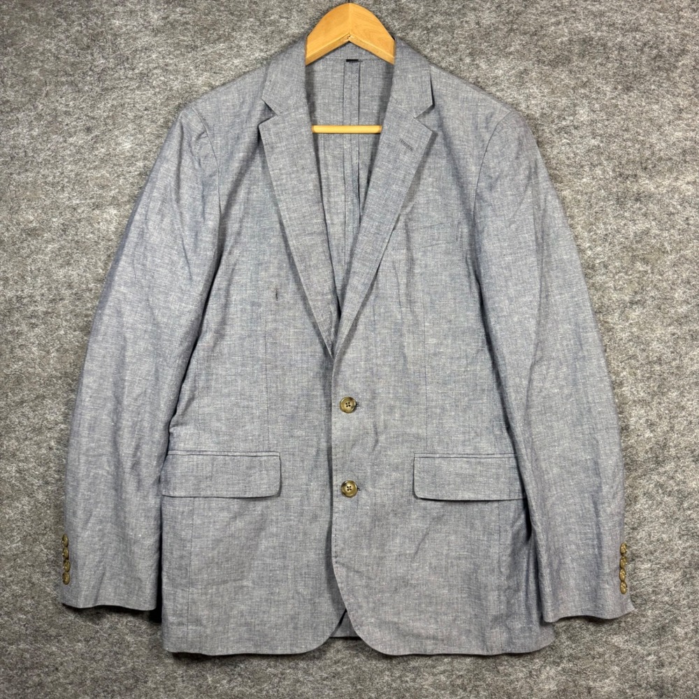J.Crew Ludlow Blazer Mens 36R Grey Linen Chambray Somelos Unstructured Coat